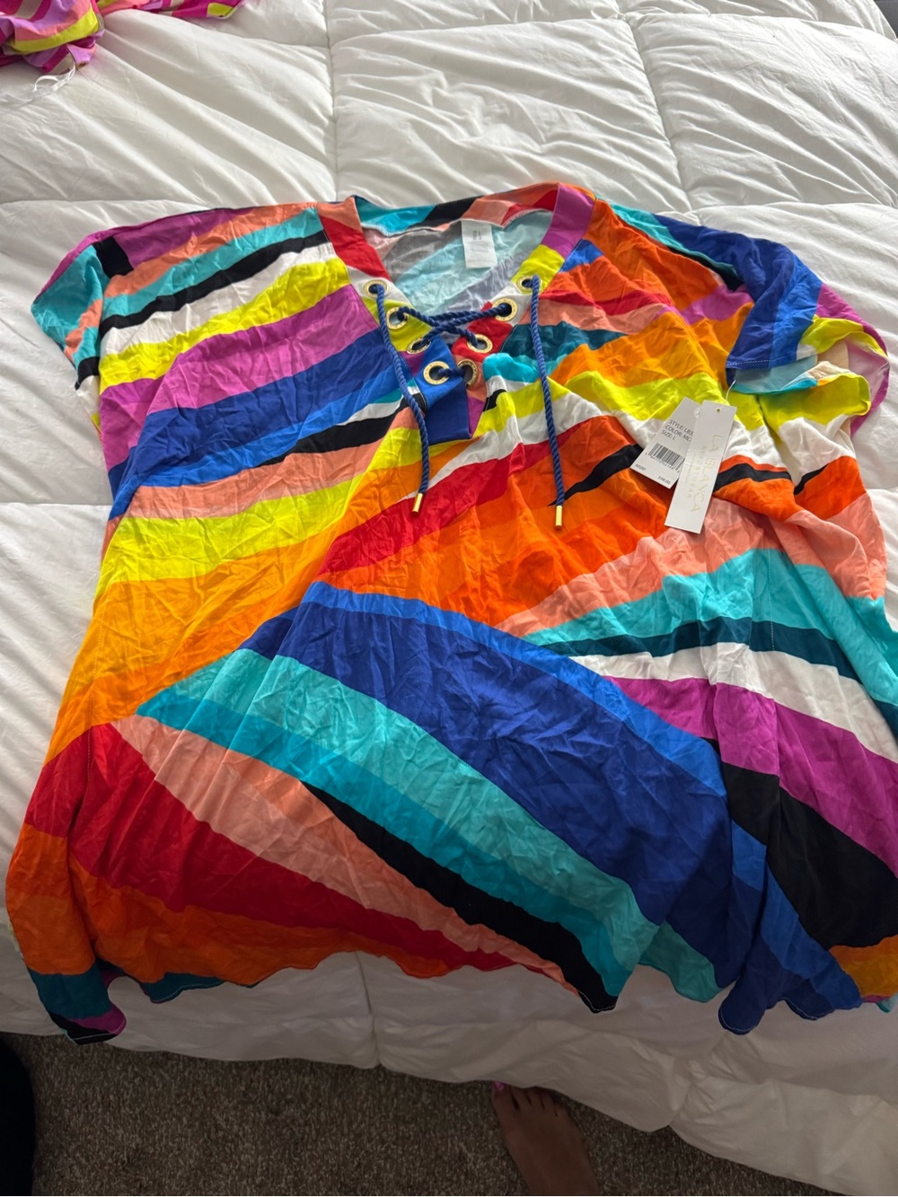 La Blanka Kimono Vibrant Multicolor Lace-Up Caftan Tops - Picture 3 of 3